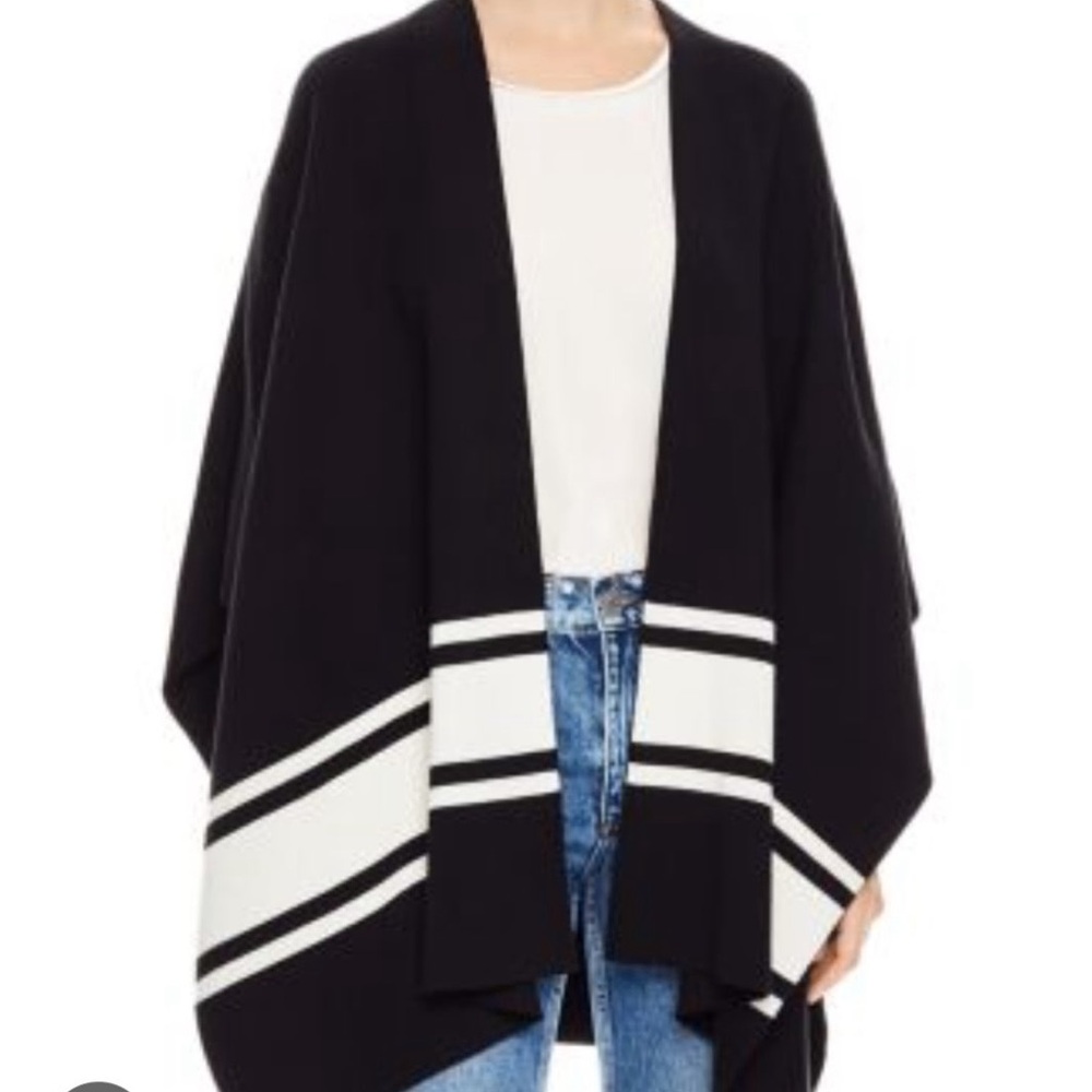 White House Black Ruana Market Striped Black and White Poncho‎